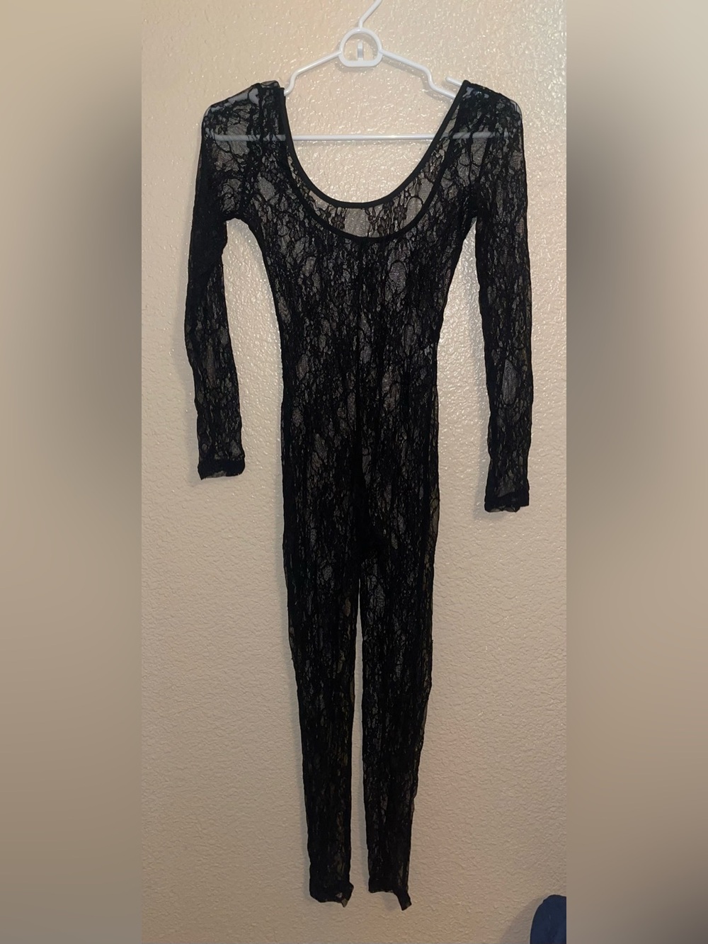 Black Sheer Lace Long-Sleeve Jumpsuit